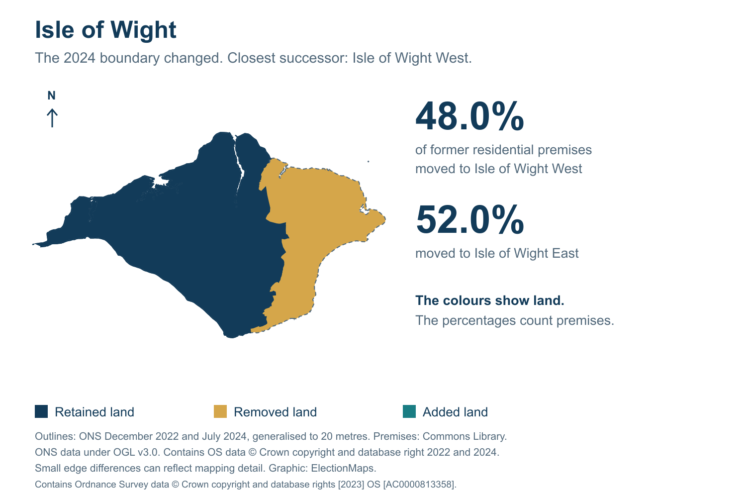 Isle of Wight: 2019 and 2024 constituency boundary comparison with Isle of Wight West