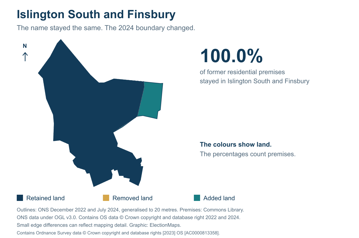 Islington South and Finsbury: 2019 and 2024 constituency boundary comparison with Islington South and Finsbury