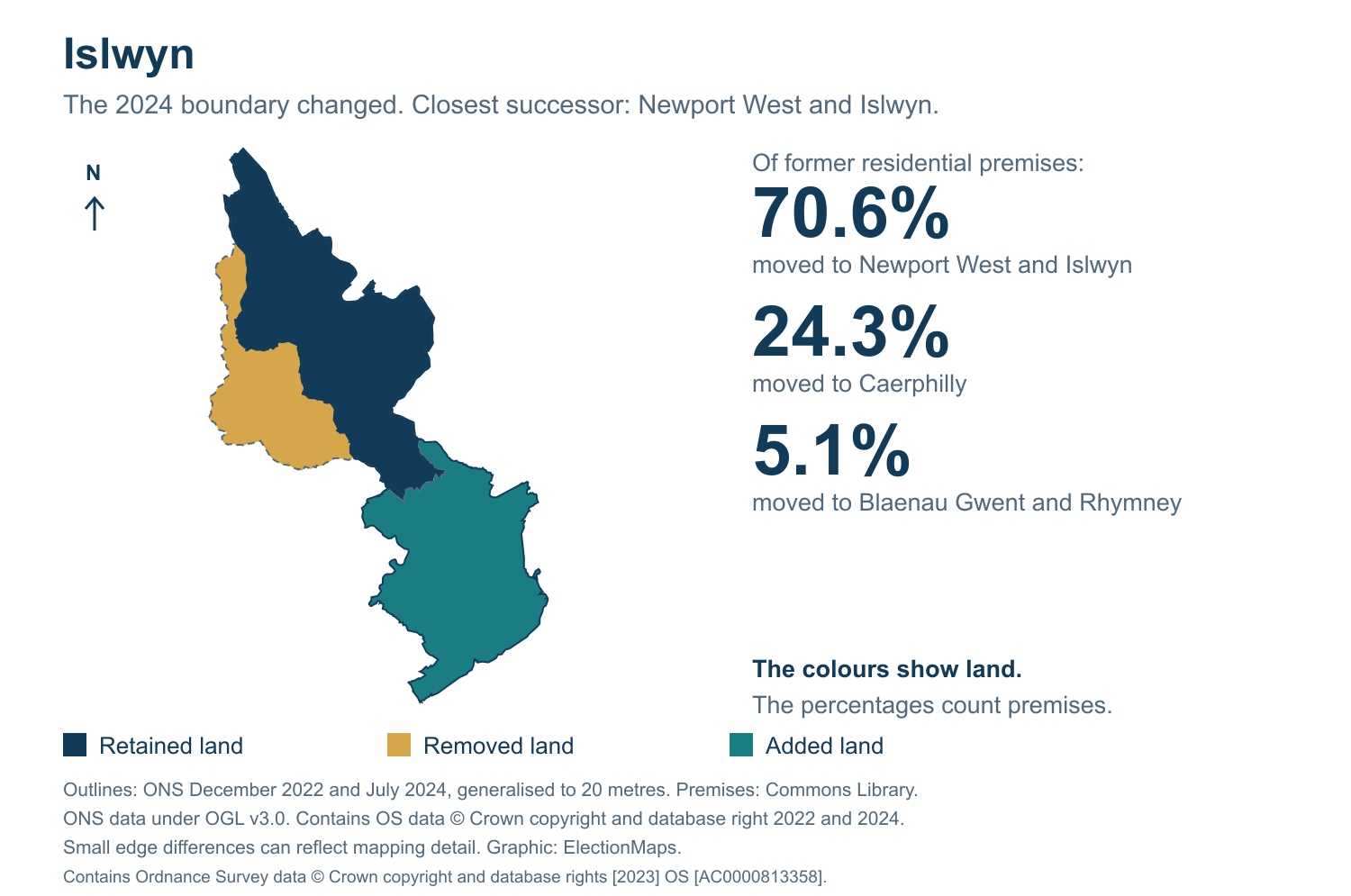 Islwyn: 2019 and 2024 constituency boundary comparison with Newport West and Islwyn