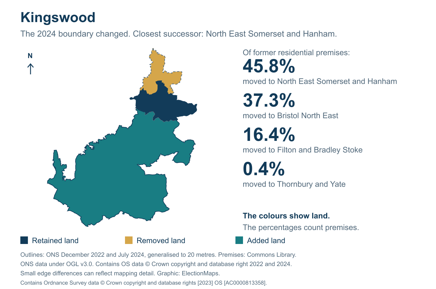 Kingswood: 2019 and 2024 constituency boundary comparison with North East Somerset and Hanham