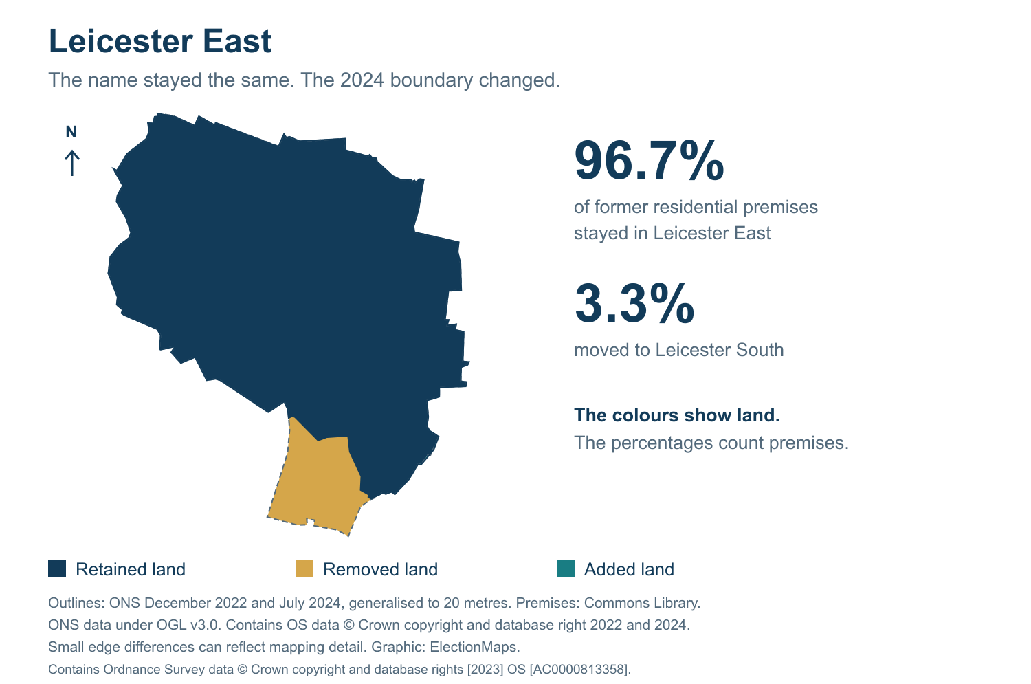 Leicester East: 2019 and 2024 constituency boundary comparison with Leicester East