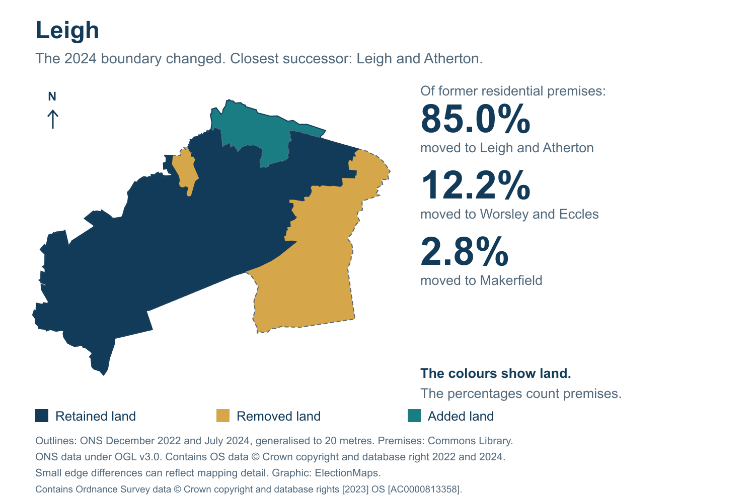 Leigh: 2019 and 2024 constituency boundary comparison with Leigh and Atherton
