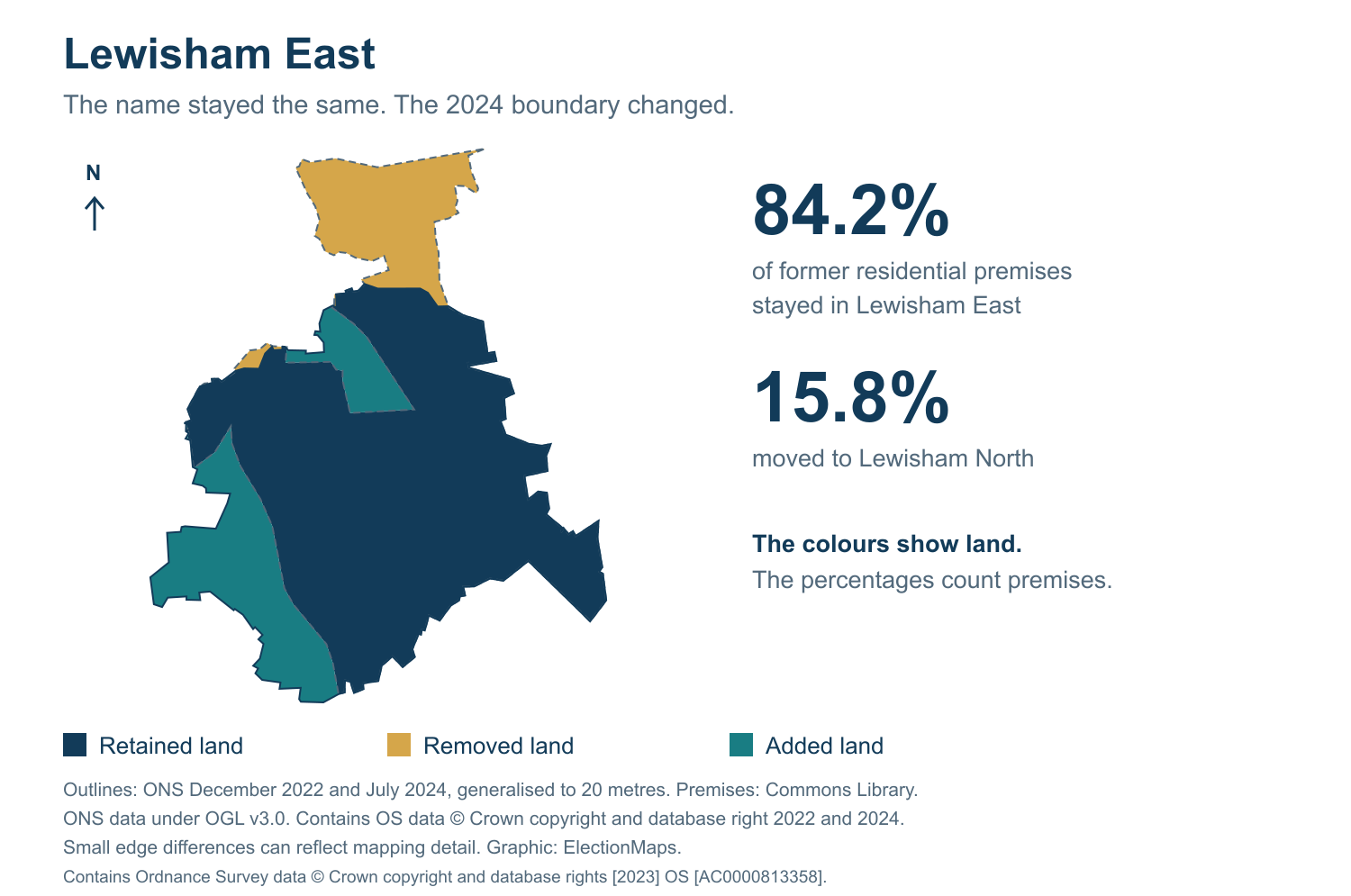 Lewisham East: 2019 and 2024 constituency boundary comparison with Lewisham East