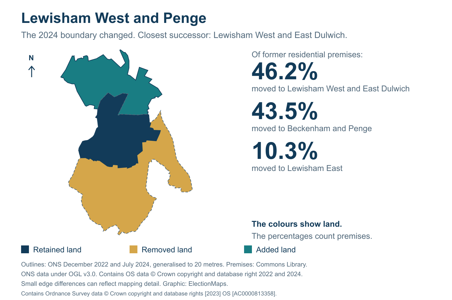 Lewisham West and Penge: 2019 and 2024 constituency boundary comparison with Lewisham West and East Dulwich