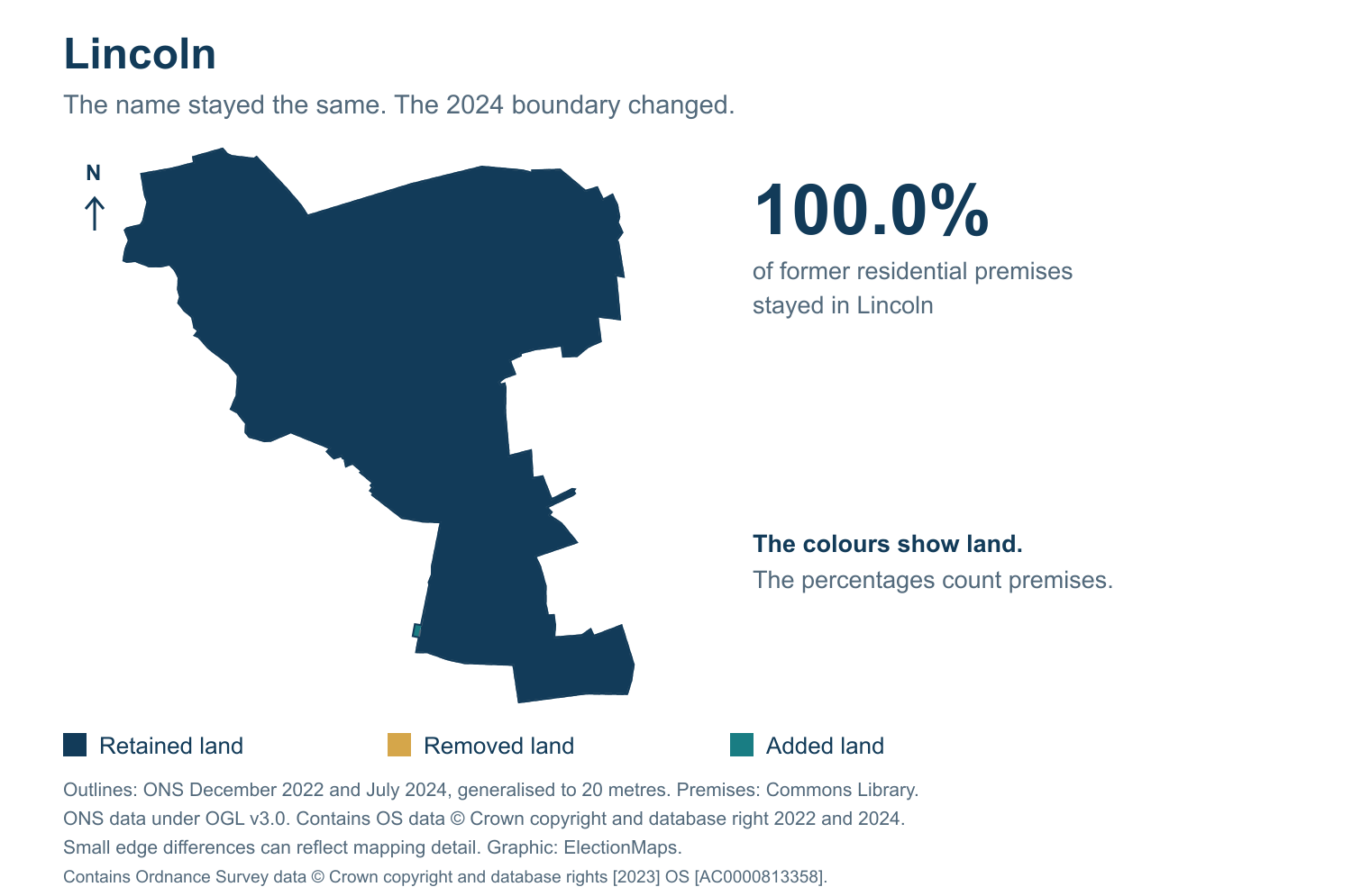 Lincoln: 2019 and 2024 constituency boundary comparison with Lincoln