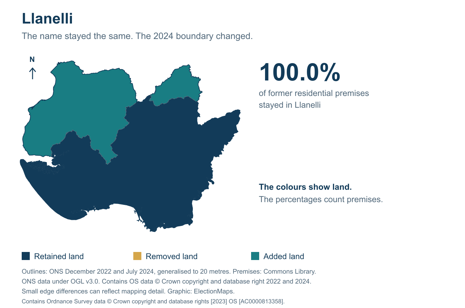 Llanelli: 2019 and 2024 constituency boundary comparison with Llanelli