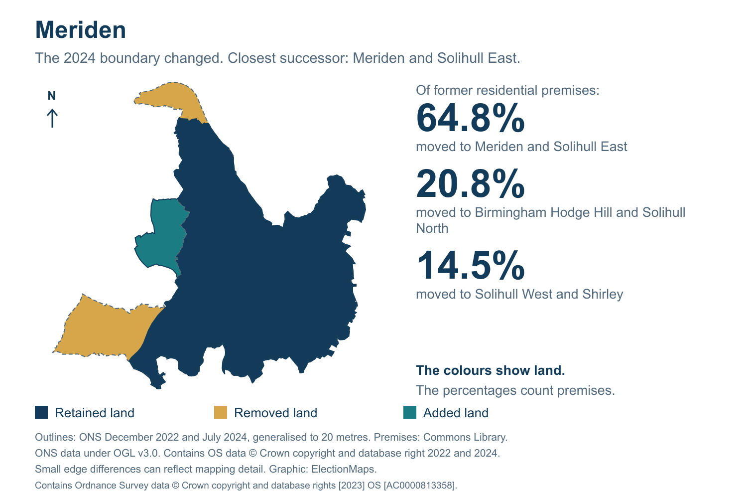 Meriden: 2019 and 2024 constituency boundary comparison with Meriden and Solihull East