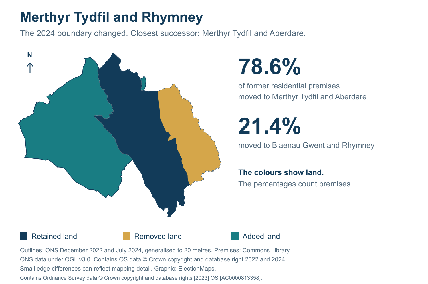 Merthyr Tydfil and Rhymney: 2019 and 2024 constituency boundary comparison with Merthyr Tydfil and Aberdare
