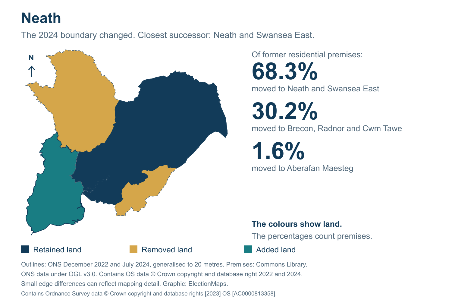 Neath: 2019 and 2024 constituency boundary comparison with Neath and Swansea East