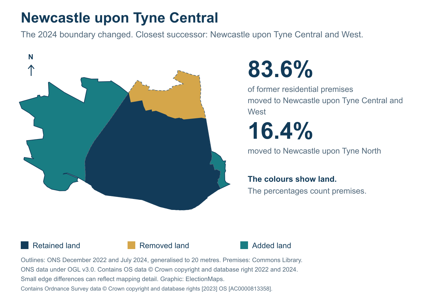 Newcastle upon Tyne Central: 2019 and 2024 constituency boundary comparison with Newcastle upon Tyne Central and West