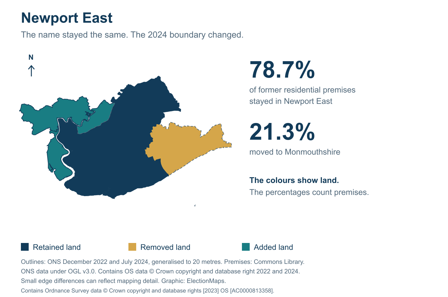 Newport East: 2019 and 2024 constituency boundary comparison with Newport East