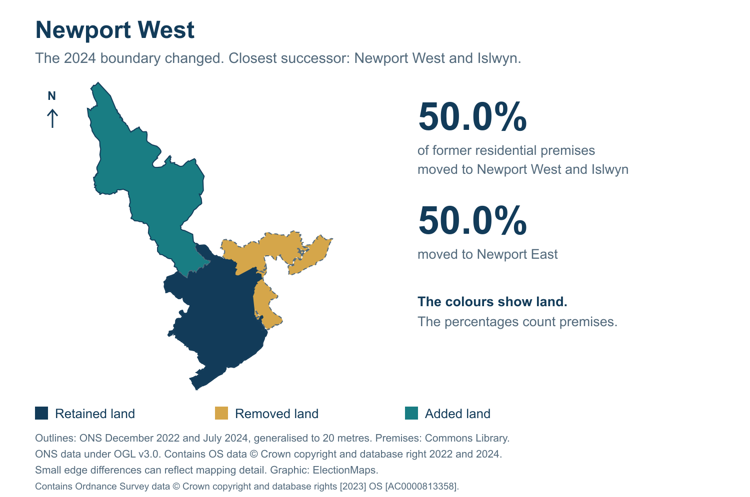 Newport West: 2019 and 2024 constituency boundary comparison with Newport West and Islwyn