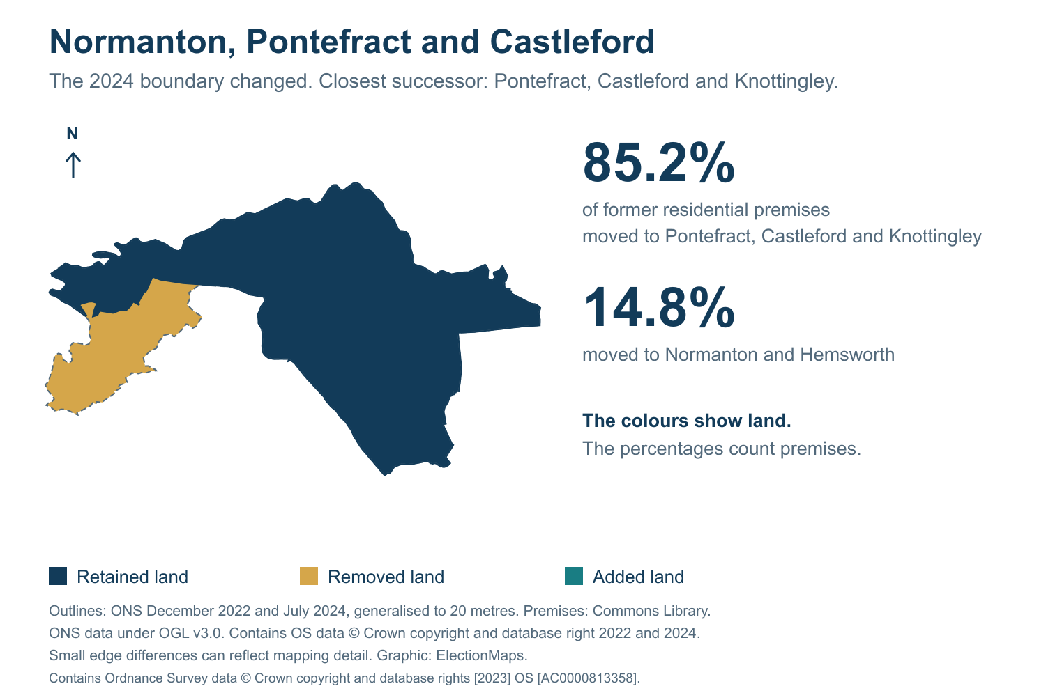 Normanton, Pontefract and Castleford: 2019 and 2024 constituency boundary comparison with Pontefract, Castleford and Knottingley