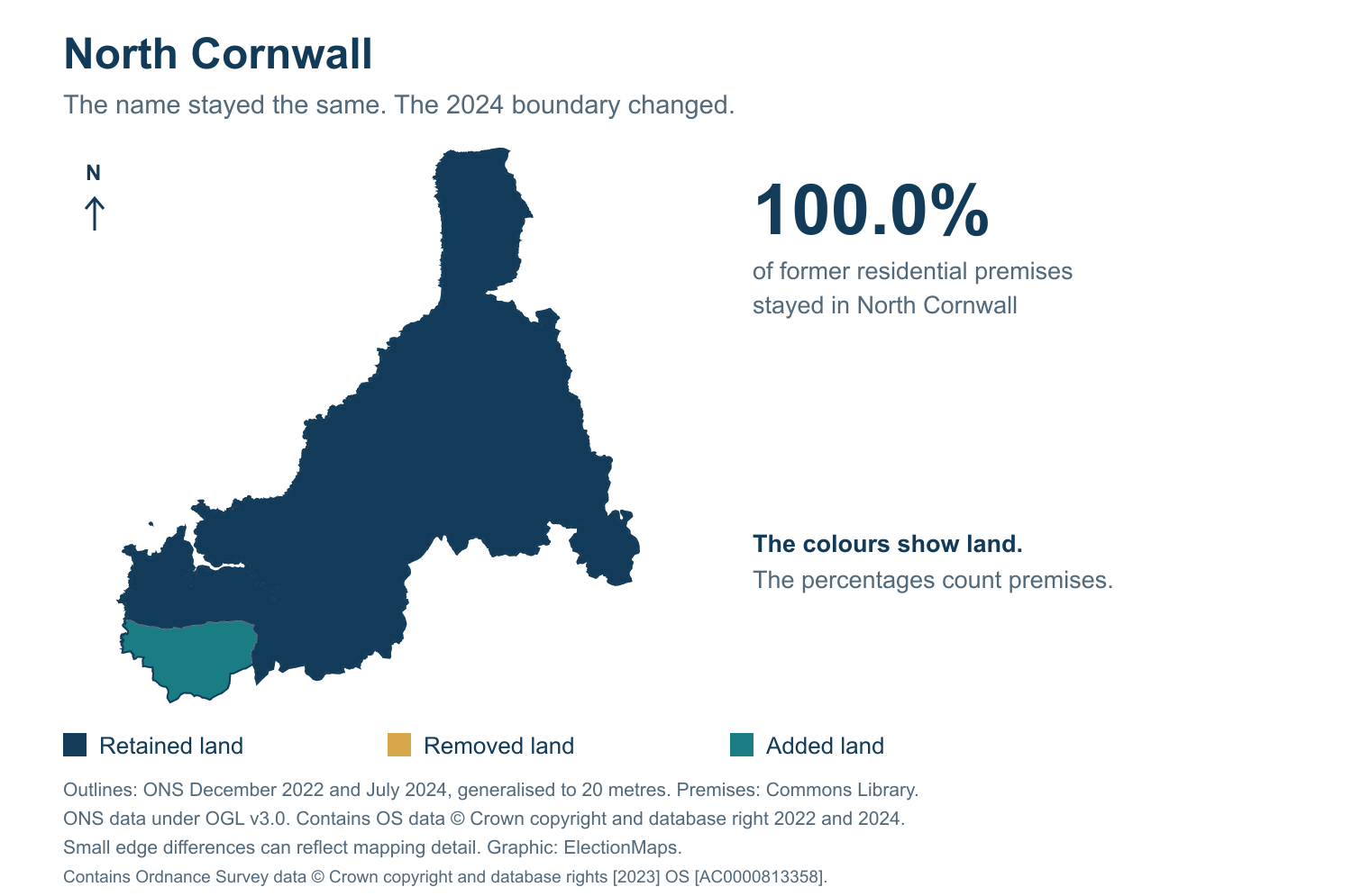 North Cornwall: 2019 and 2024 constituency boundary comparison with North Cornwall