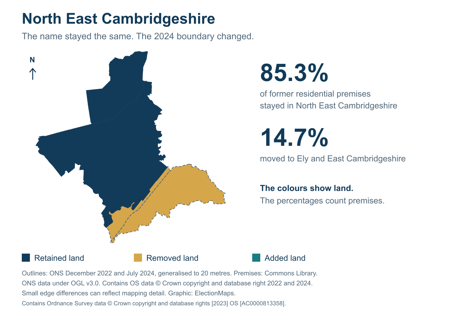 North East Cambridgeshire: 2019 and 2024 constituency boundary comparison with North East Cambridgeshire