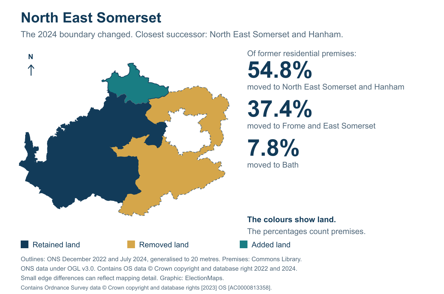 North East Somerset: 2019 and 2024 constituency boundary comparison with North East Somerset and Hanham