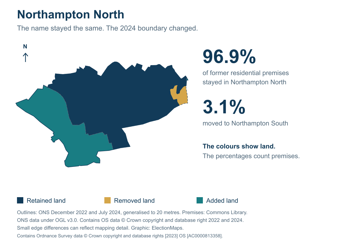 Northampton North: 2019 and 2024 constituency boundary comparison with Northampton North