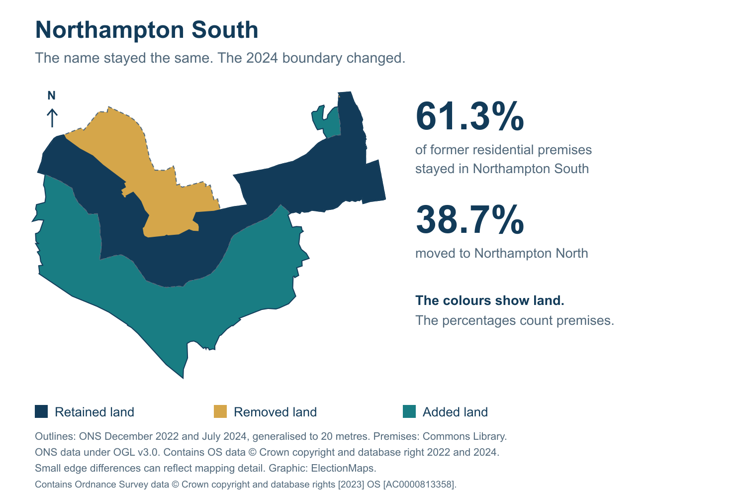 Northampton South: 2019 and 2024 constituency boundary comparison with Northampton South