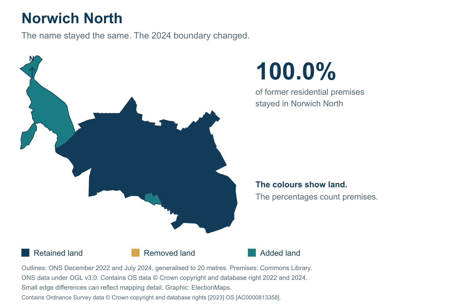 Norwich North: 2019 and 2024 constituency boundary comparison with Norwich North