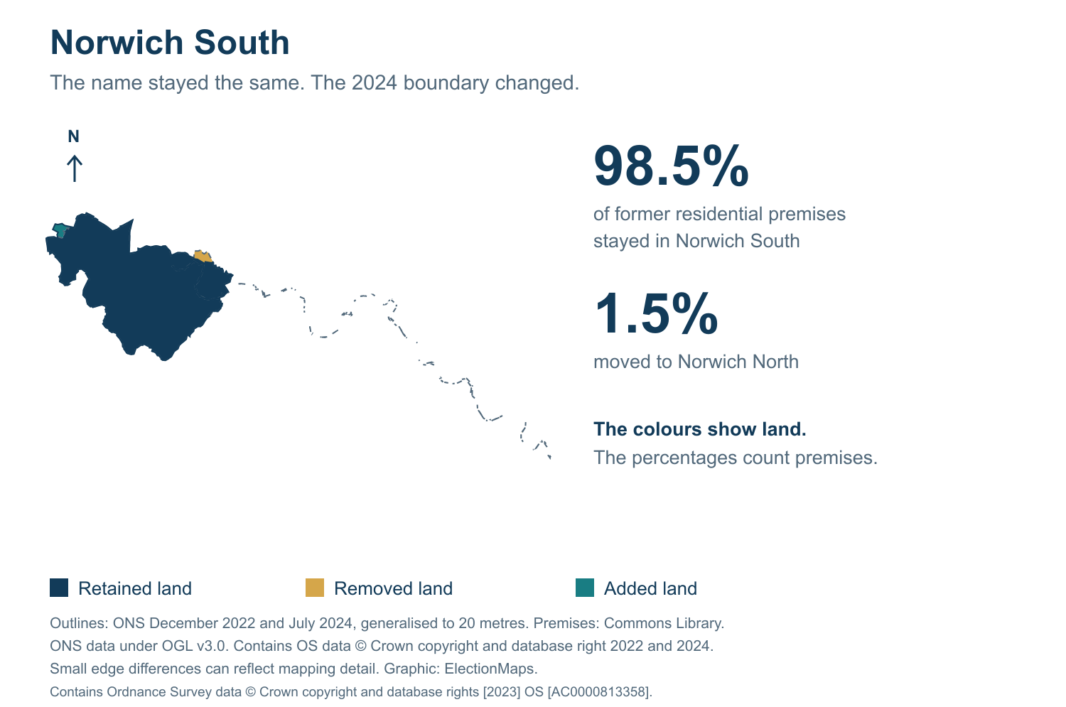 Norwich South: 2019 and 2024 constituency boundary comparison with Norwich South