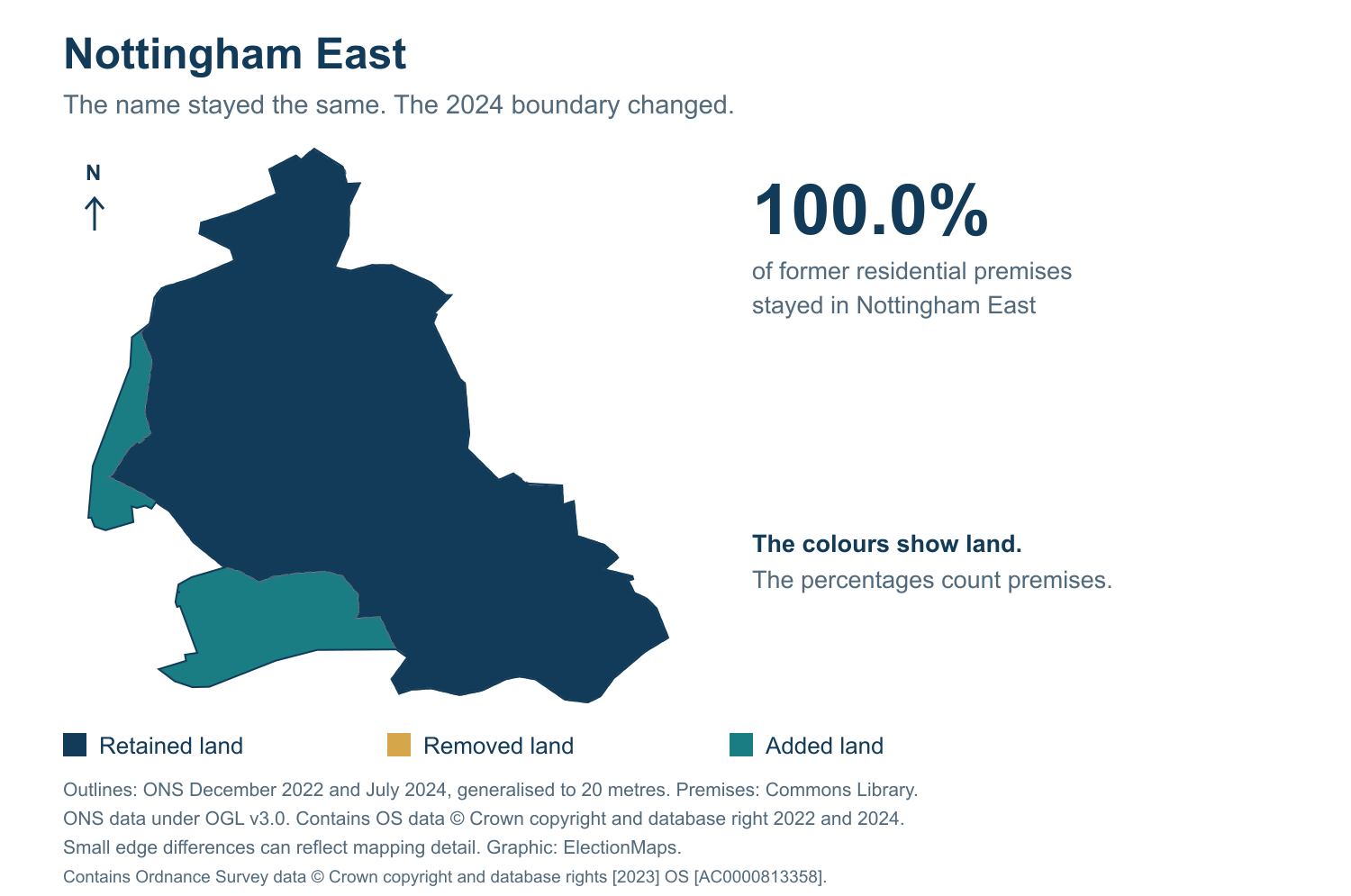 Nottingham East: 2019 and 2024 constituency boundary comparison with Nottingham East