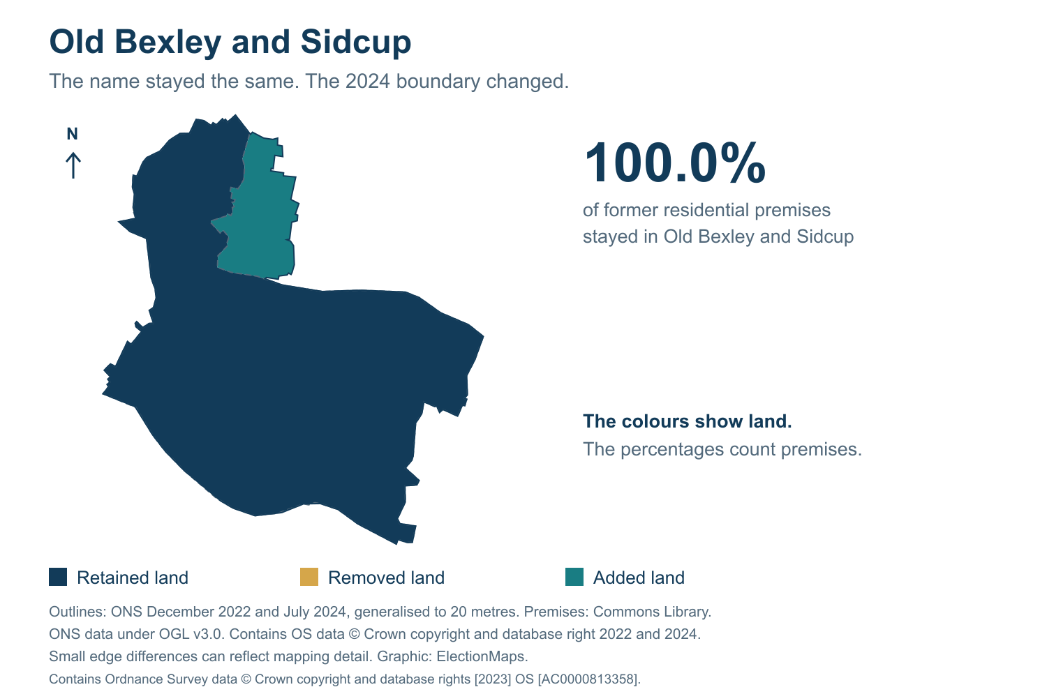 Old Bexley and Sidcup: 2019 and 2024 constituency boundary comparison with Old Bexley and Sidcup