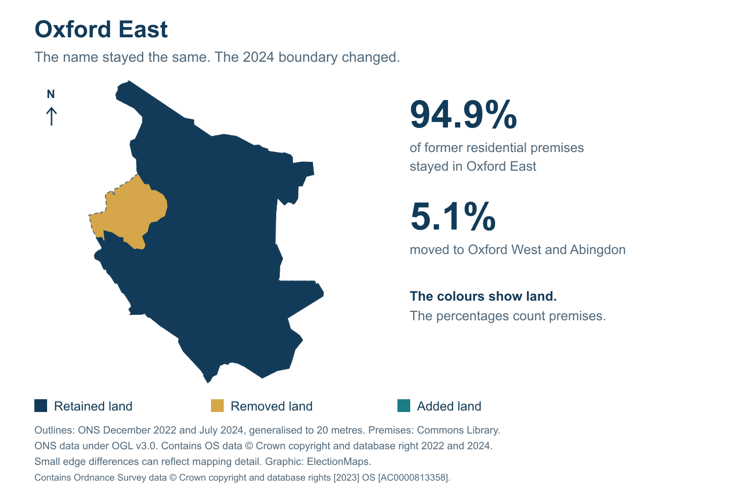 Oxford East: 2019 and 2024 constituency boundary comparison with Oxford East