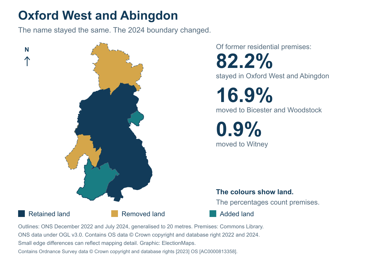 Oxford West and Abingdon: 2019 and 2024 constituency boundary comparison with Oxford West and Abingdon