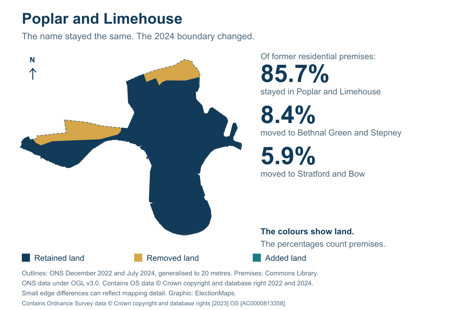 Poplar and Limehouse: 2019 and 2024 constituency boundary comparison with Poplar and Limehouse