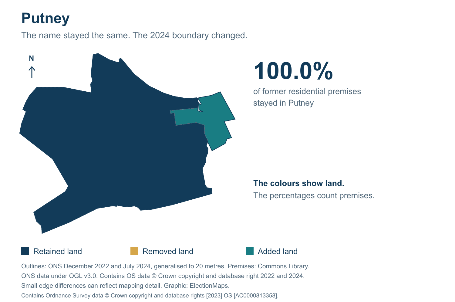 Putney: 2019 and 2024 constituency boundary comparison with Putney