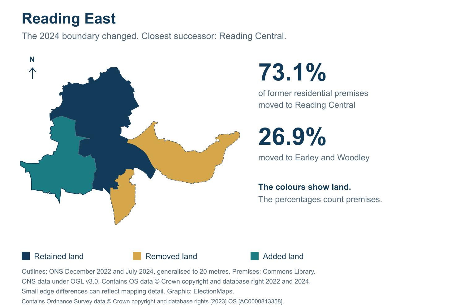 Reading East: 2019 and 2024 constituency boundary comparison