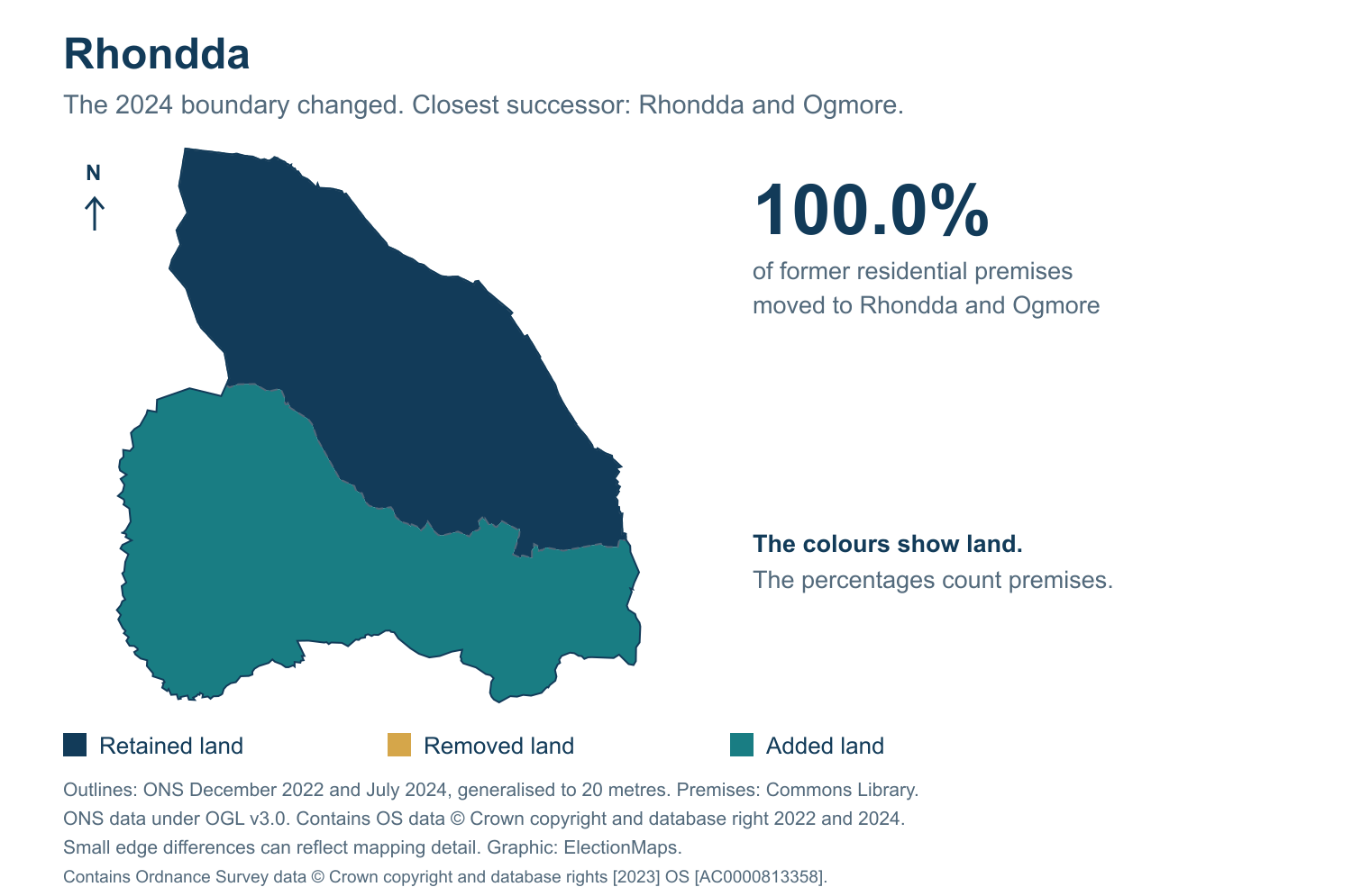 Rhondda: 2019 and 2024 constituency boundary comparison with Rhondda and Ogmore