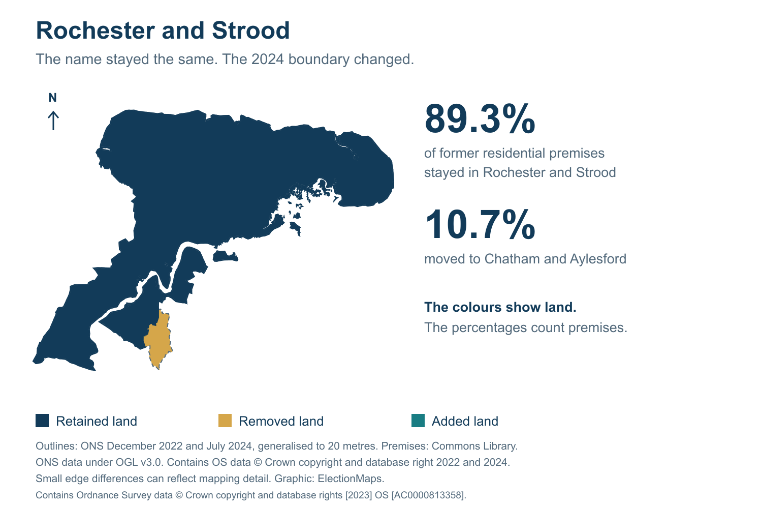 Rochester and Strood: 2019 and 2024 constituency boundary comparison with Rochester and Strood