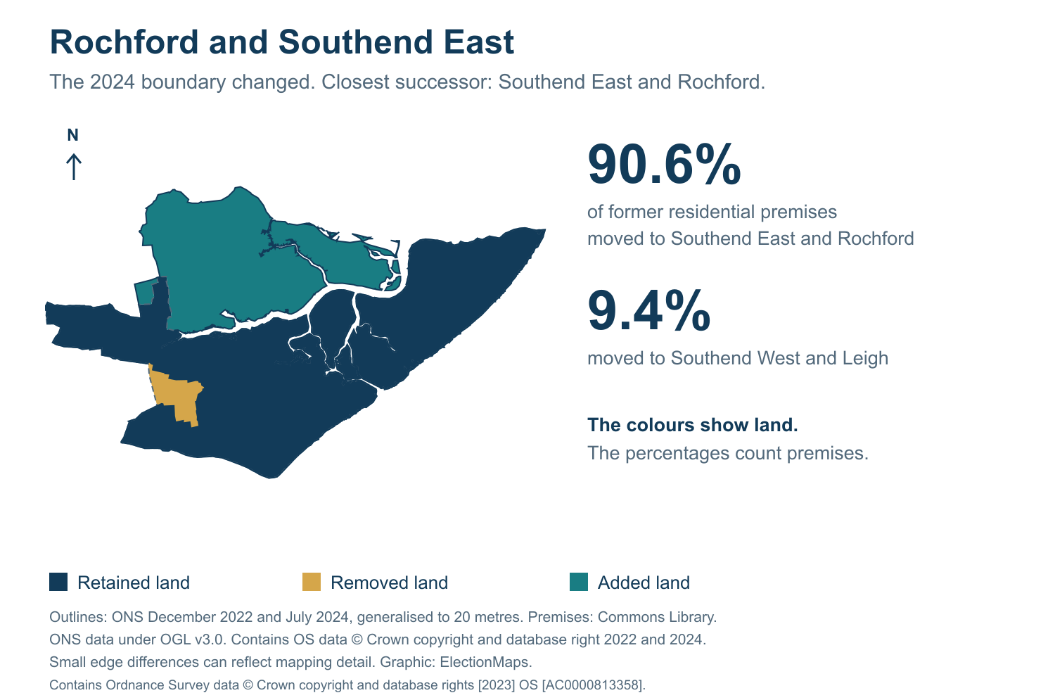 Rochford and Southend East: 2019 and 2024 constituency boundary comparison with Southend East and Rochford