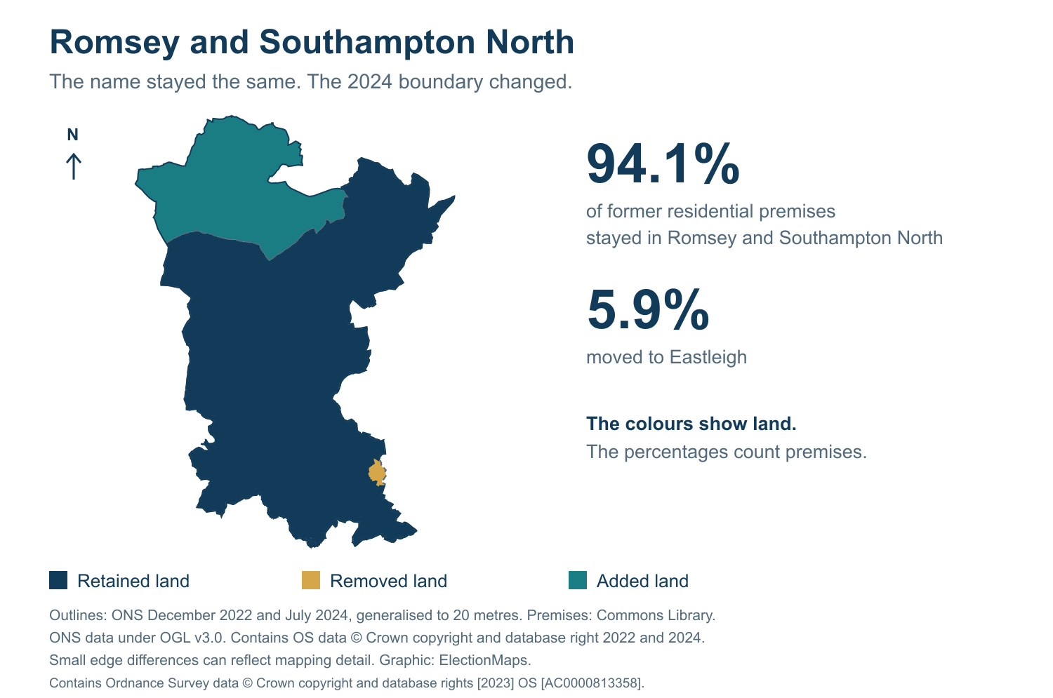 Romsey and Southampton North: 2019 and 2024 constituency boundary comparison with Romsey and Southampton North