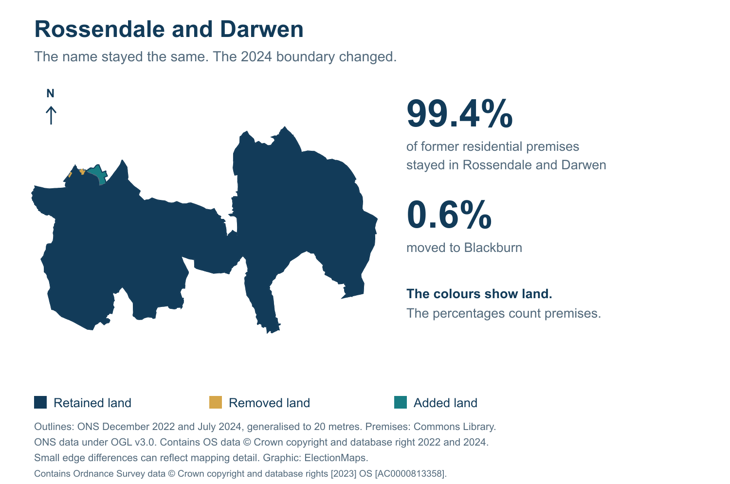 Rossendale and Darwen: 2019 and 2024 constituency boundary comparison with Rossendale and Darwen