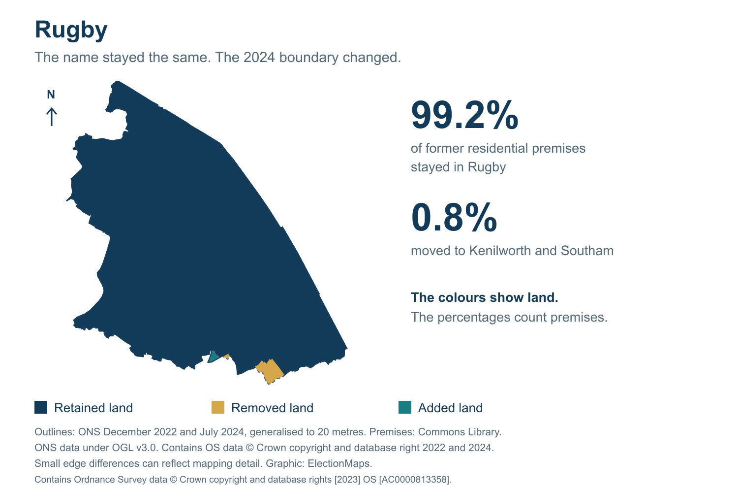 Rugby: 2019 and 2024 constituency boundary comparison with Rugby