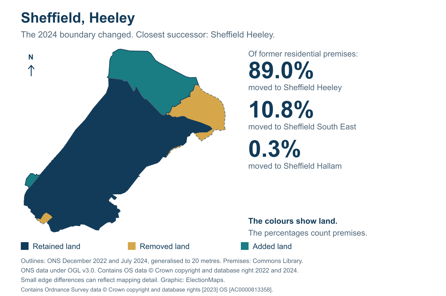 Sheffield, Heeley: 2019 and 2024 constituency boundary comparison with Sheffield Heeley