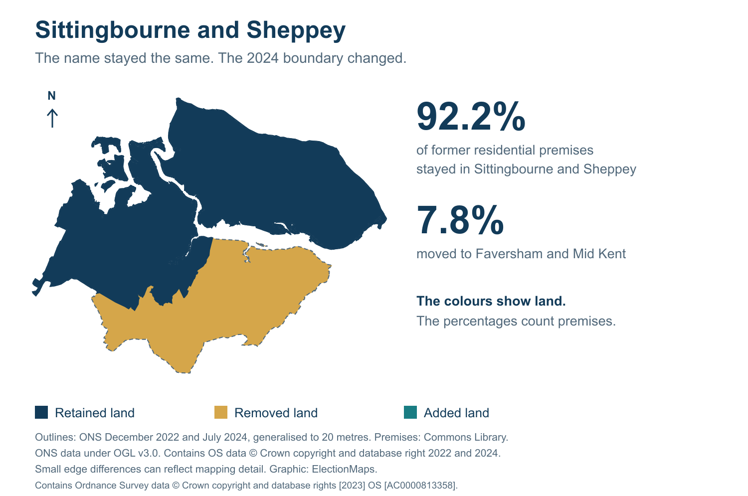 Sittingbourne and Sheppey: 2019 and 2024 constituency boundary comparison with Sittingbourne and Sheppey