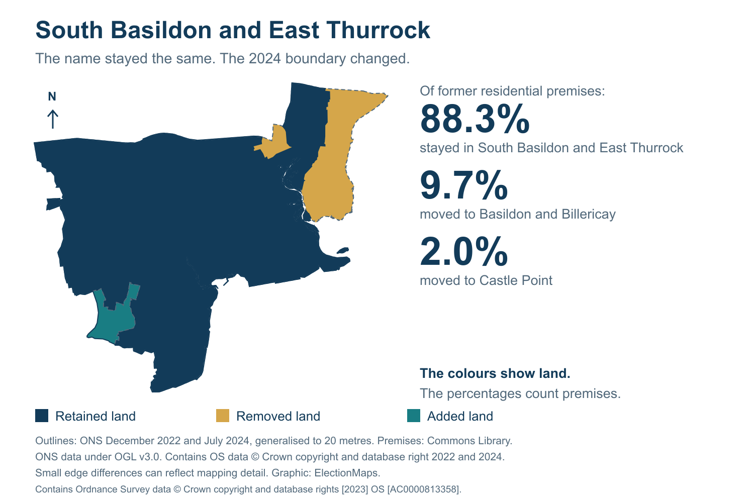 South Basildon and East Thurrock: 2019 and 2024 constituency boundary comparison with South Basildon and East Thurrock
