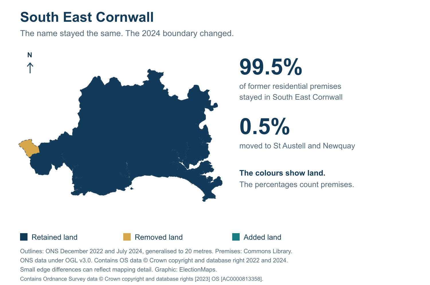 South East Cornwall: 2019 and 2024 constituency boundary comparison with South East Cornwall