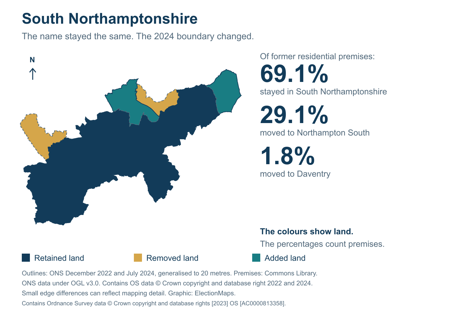 South Northamptonshire: 2019 and 2024 constituency boundary comparison with South Northamptonshire