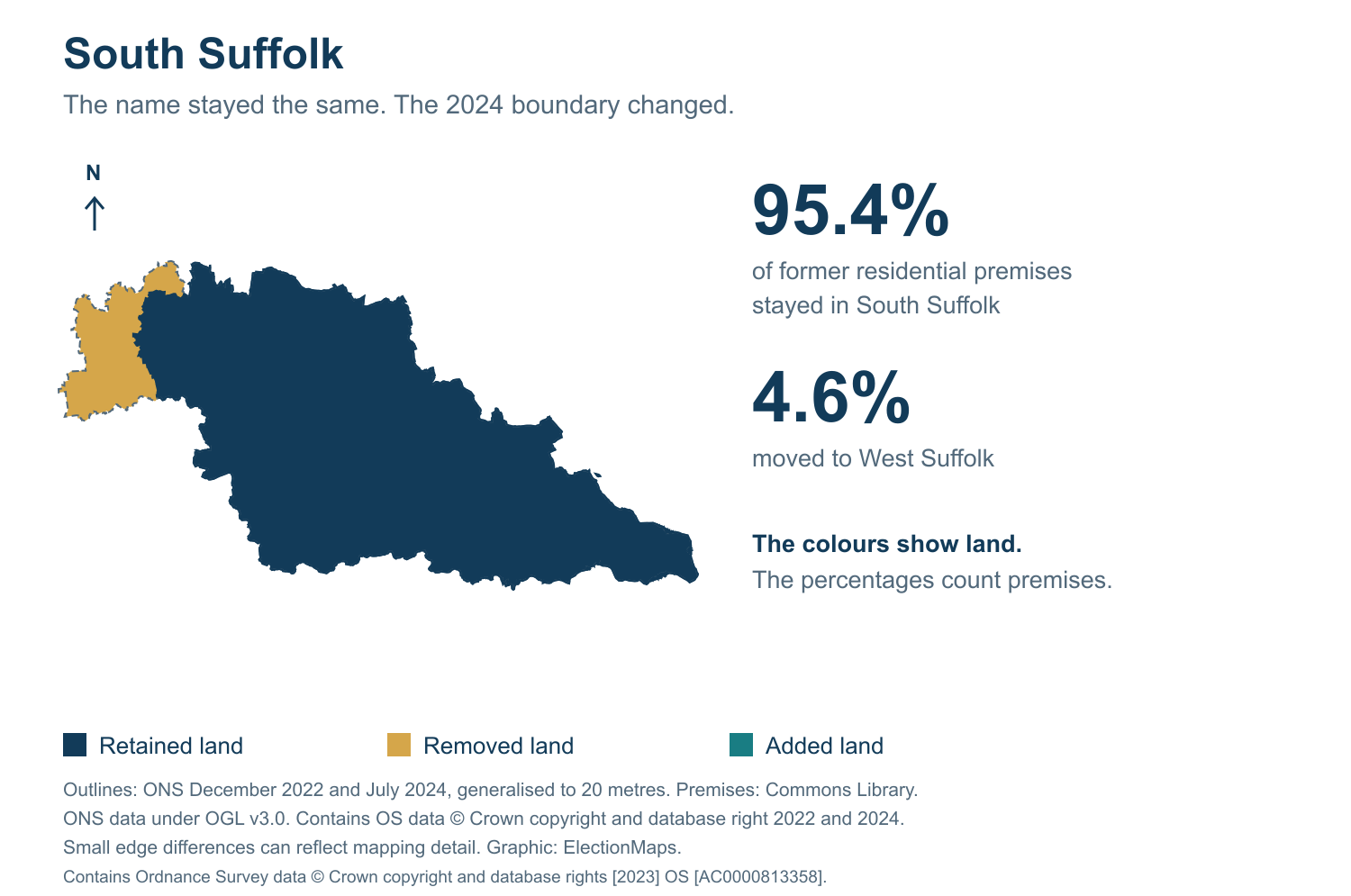 South Suffolk: 2019 and 2024 constituency boundary comparison with South Suffolk