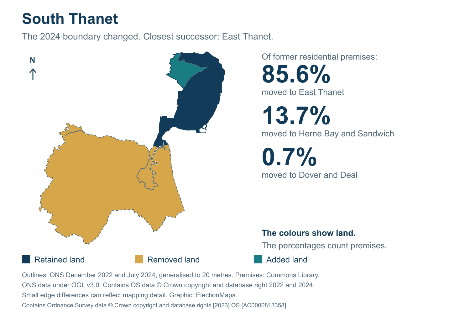 South Thanet: 2019 and 2024 constituency boundary comparison with East Thanet