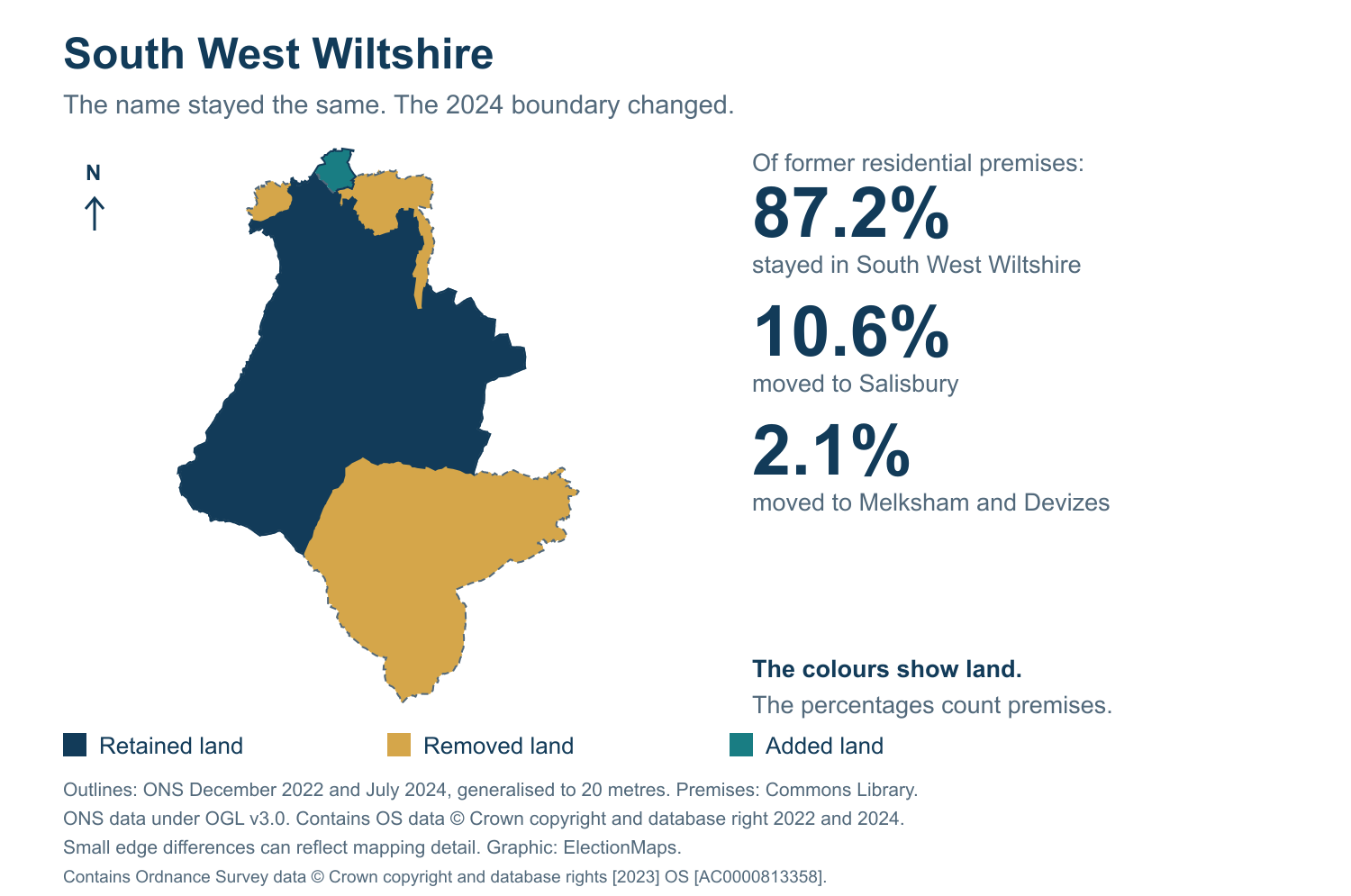 South West Wiltshire: 2019 and 2024 constituency boundary comparison with South West Wiltshire