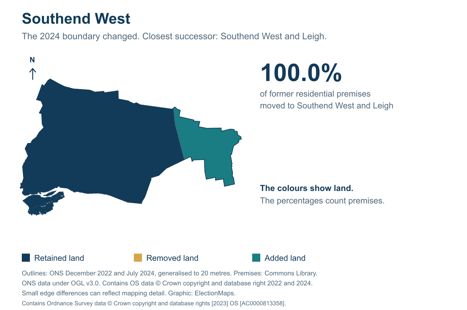 Southend West: 2019 and 2024 constituency boundary comparison with Southend West and Leigh