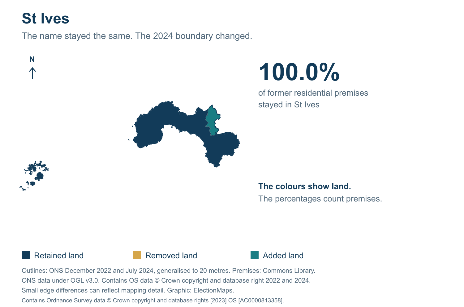 St Ives: 2019 and 2024 constituency boundary comparison with St Ives