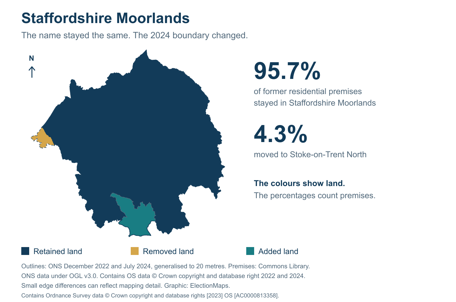 Staffordshire Moorlands: 2019 and 2024 constituency boundary comparison with Staffordshire Moorlands