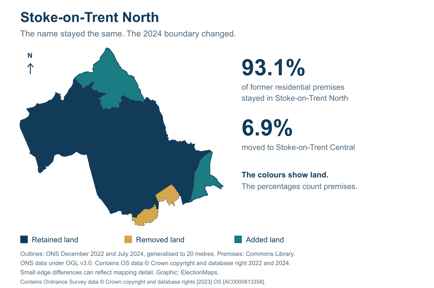 Stoke-on-Trent North: 2019 and 2024 constituency boundary comparison with Stoke-on-Trent North