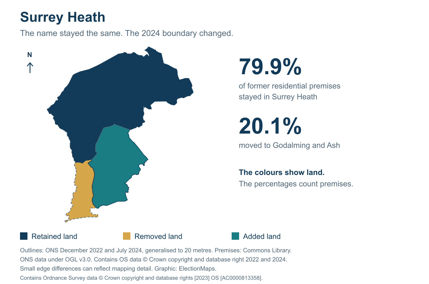 Surrey Heath: 2019 and 2024 constituency boundary comparison with Surrey Heath